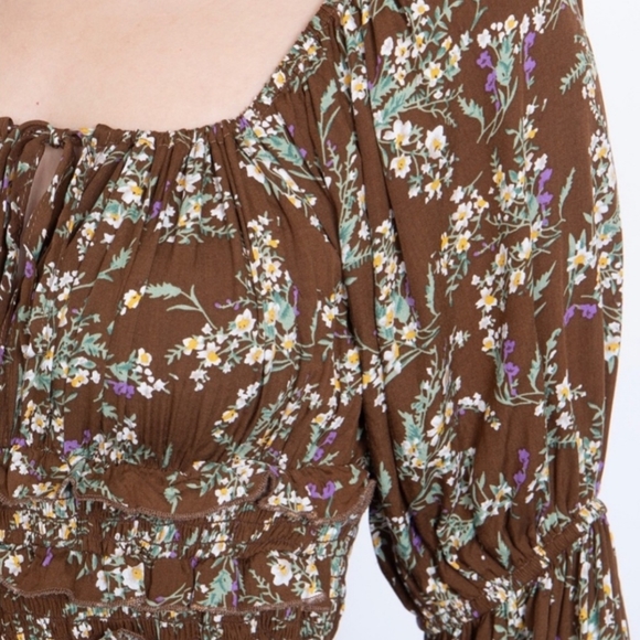 NWT EASEL Brown Floral Square Neck Dress - Picture 4 of 6